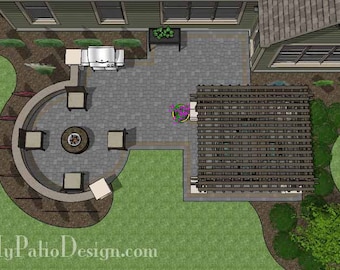 DIY Patio Plan with Seating Wall and Pergola 585 Sq. Ft.