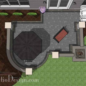 DIY Patio Plan with Two Seating Walls and Fire Pit 375 Sq. Ft.