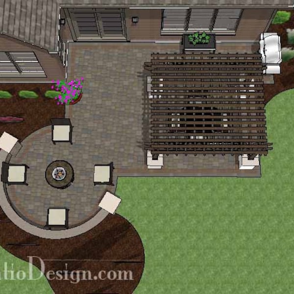 DIY Patio Plan with Seating Wall and Pergola 590 Sq. Ft.