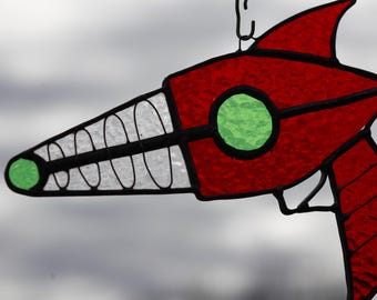 Sci-Fi Stained Glass Suncatcher Ray Gun Blaster Handmade in USA