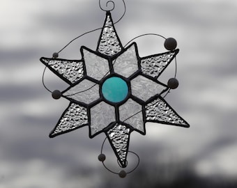 Christmas Ornament Stained Glass Suncatcher Snowflake Handmade in USA