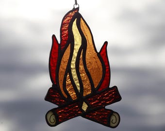 Campfire Stained Glass Suncatcher Camping Outdoors Handmade in USA