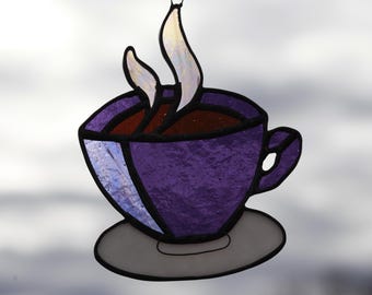Café Stained Glass Suncatcher Latte Mug Coffee Tea Handmade in USA