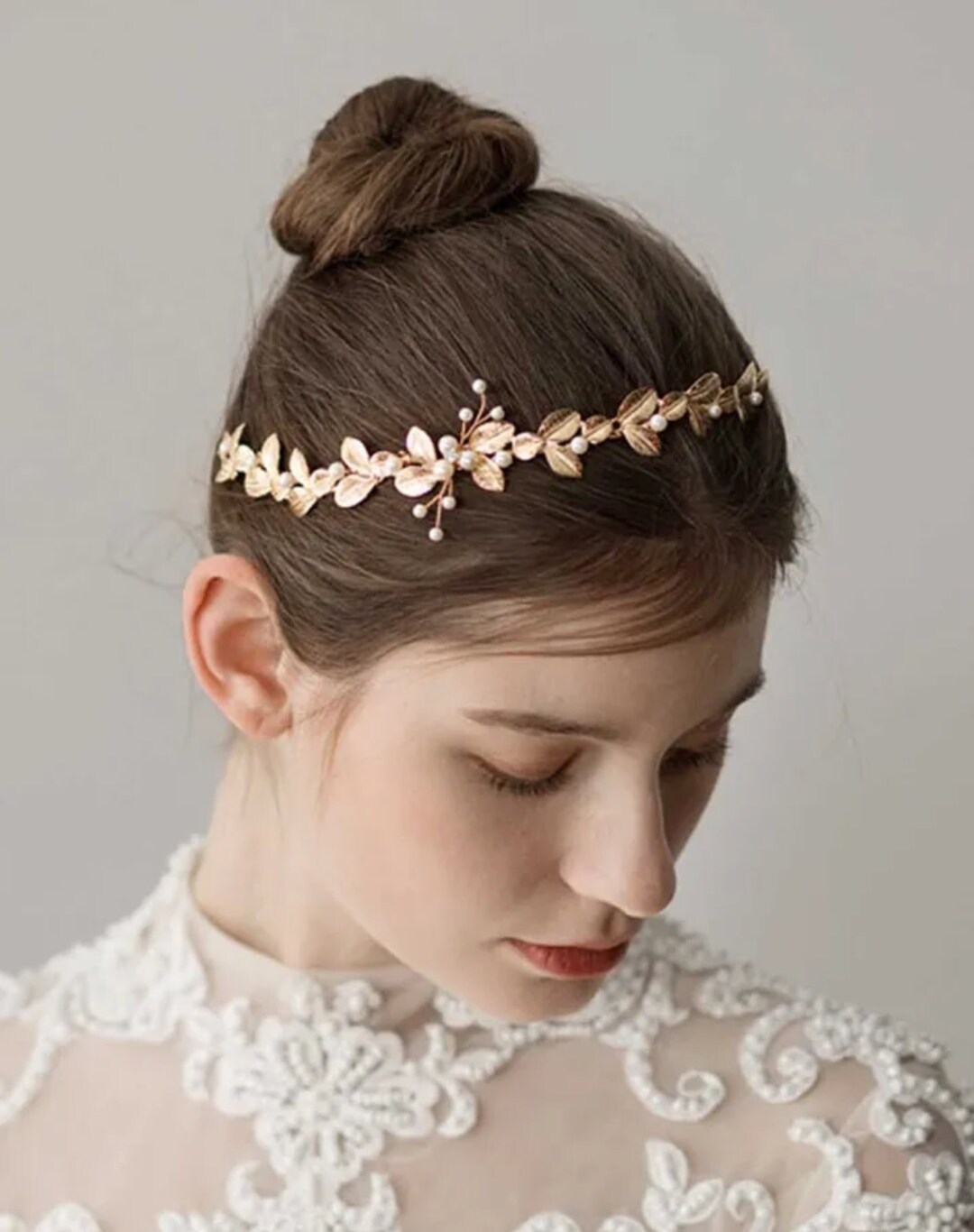 Golden Leaf Tiara Crystal Crown Headpiece, Bridal Tiara, Bridal Wreath