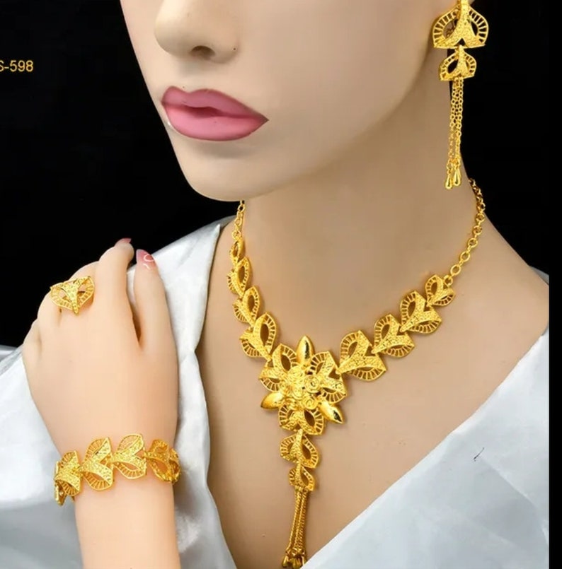 24k Gold Plated Wedding Jewelry Set Crystal Zircon Necklace Etsy Canada