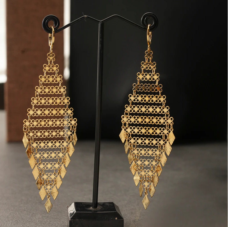 Sunspicems Gold Color Morocco Earring For Women Arabic Bride Wedding  Jewelry Crystal Drop Earring Hollow Arabesque Muslim Bijoux