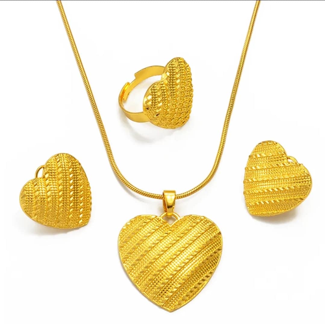 Pure Dubai 24k Gold Necklace For Women Wedding Gift Gold Chain Necklace  Designer Heart Pendant Jewelry Free Ship