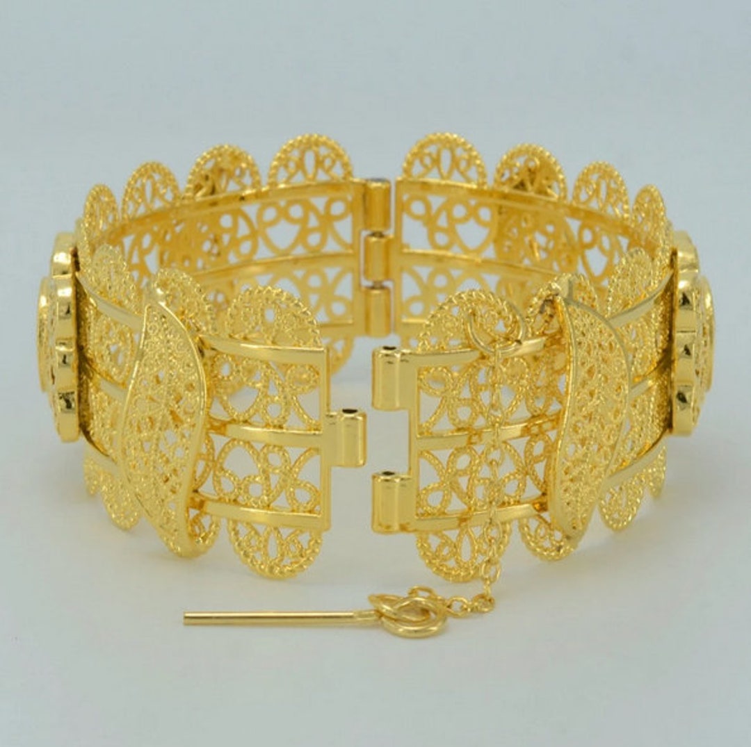 24K Real Gold Plated Dubai Bangle Bracelet Wide Cuff Style Etsy