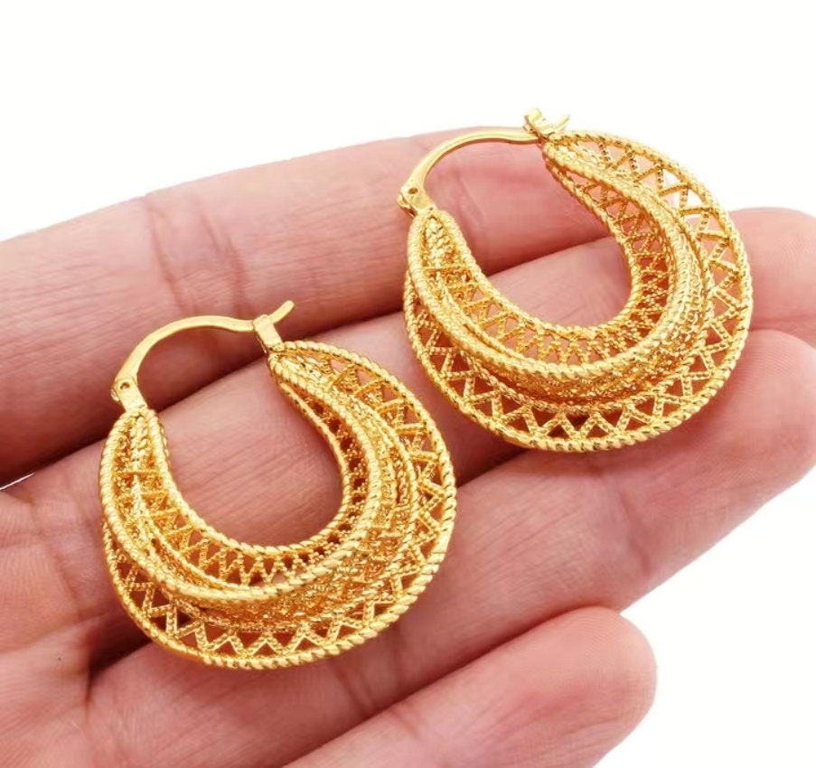24k Gold Plated Coin Earrings, Dubai Gold Earrings, Dangle Drop Gold  Earrings, Middle East Jewelry, African Ethiopian Jewelry, Turkish Arab -  Etsy