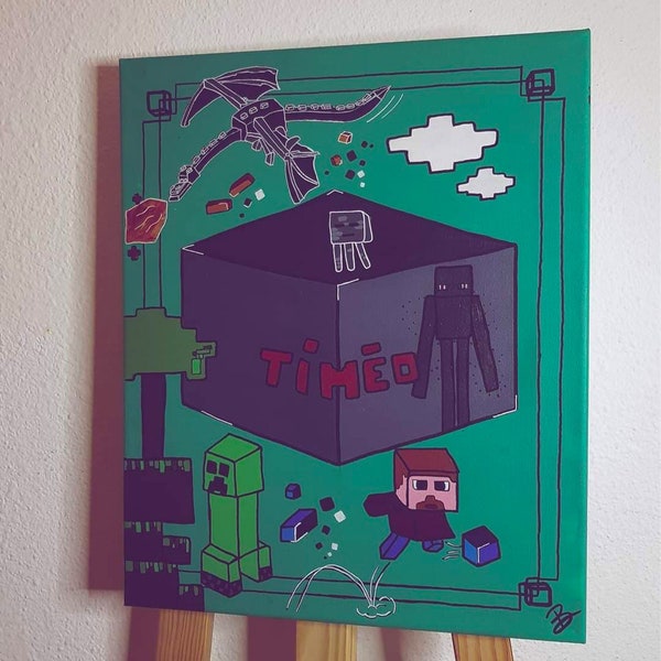 Cadeau en peinture, jeux vidéo, anniversaire, acrylique toile (Prénom)