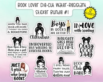 Book Lover Vinyl Die-Cut Sticker Bundle - 12 Stickers, Bookish Adult Sticker Pack,  Romance Readers Sticker Bundle, Stickers