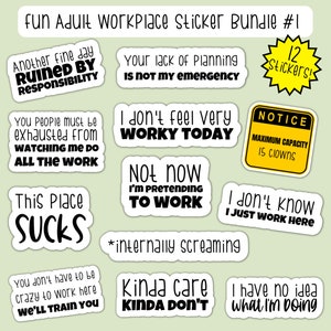 Fun Adult Workplace Sticker Bundle, Funny Water-Resistant, Die-Cut Office Stickers, Humorous Work Stickers, Workplace Office Humor