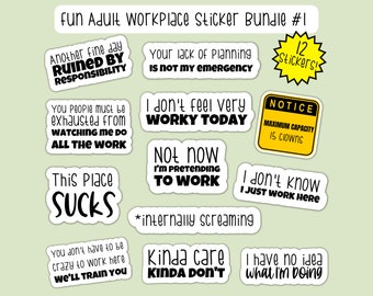 Fun Adult Workplace Sticker Bundle, Funny Water-Resistant, Die-Cut Office Stickers, Humorous Work Stickers, Workplace Office Humor