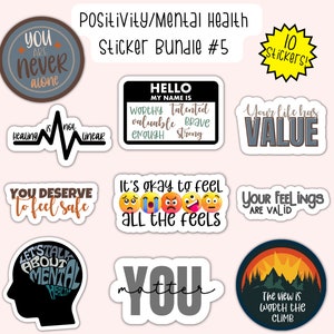 Positivity and Mental Health Sticker Bundle #5, Emotional Health Stickers, Anxiety Stickers, Mental Health Sticker Set