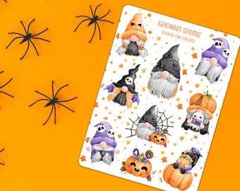 Halloween Gnomes Sticker Sheet, Halloween Party Favor Sticker Sheets, Gnomes Stickers, Halloween Treat Bag Stickers