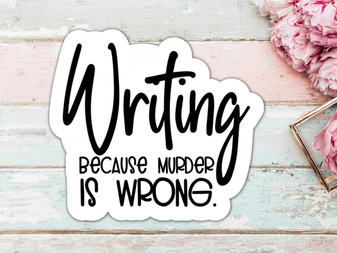 Targa In Metallo Vintage “Writing Because Murder Is Wrong” Con Gatto E Macchina Da Scrivere – 20x30 Cm – Decorazione Da Parete Per Pub, Ufficio, Casa