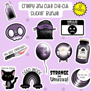 Creepy and Cute Pastel Goth Vinyl Die-Cut Sticker Bundle, 12 Stickers, Sticker Pack, Laptop Stickers, Halloween Stickers, Horror