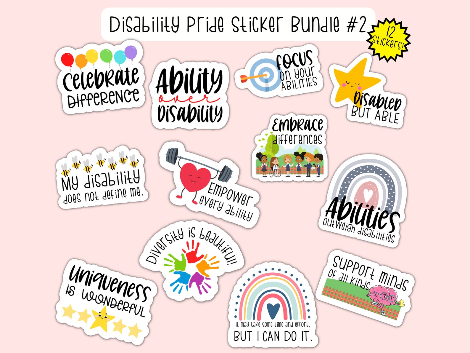 Disability Pride Sticker Bundle #2, Glossy Die-cut Stickers for ...