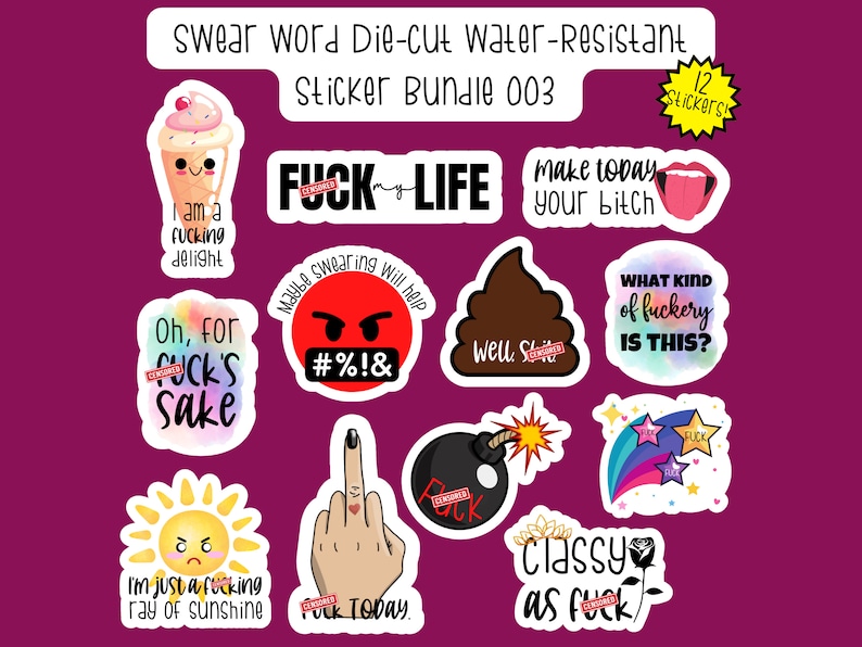 Swear Word Die-cut Water-resistant Sticker Bundle #3, Inappropriate ...
