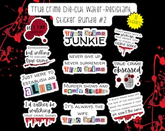 True Crime Die-Cut Water-Resistant Sticker Bundle #2, True Crime Sticker Pack, Laptop Stickers for True Crime Lovers, Murderino Stickers