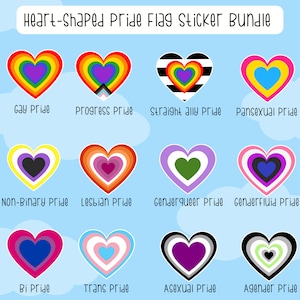 Heart Pride Flag Stickers: LGBTQ Die-Cut Vinyl Sticker Bundle