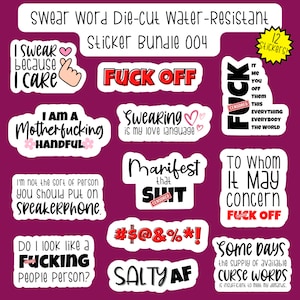 Swear Word Die-Cut Water-Resistant Sticker Bundle #4, Profanity Pack