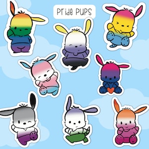 Pride Pup Stickers, LGBTQ Flag Pup Sticker, Gay Pride Sticker Decal, Cute Pride Stickers