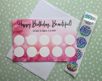 Personalized Scratch-Off Birthday Card, DIY Gift, Happy Birthday Scratch Card, Fun Customizable Birthday Card, Birthday Card for Her in Pink