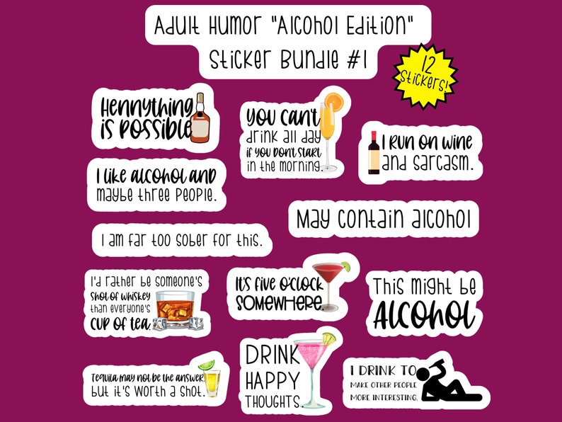 Funny Alcohol Sticker Bundle #1 - Etsy