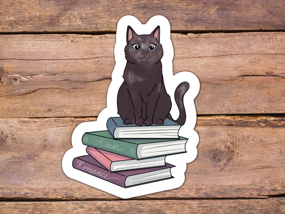 Cat Sitting on a Stack of Books Waterresistant Diecut Vinyl Etsy