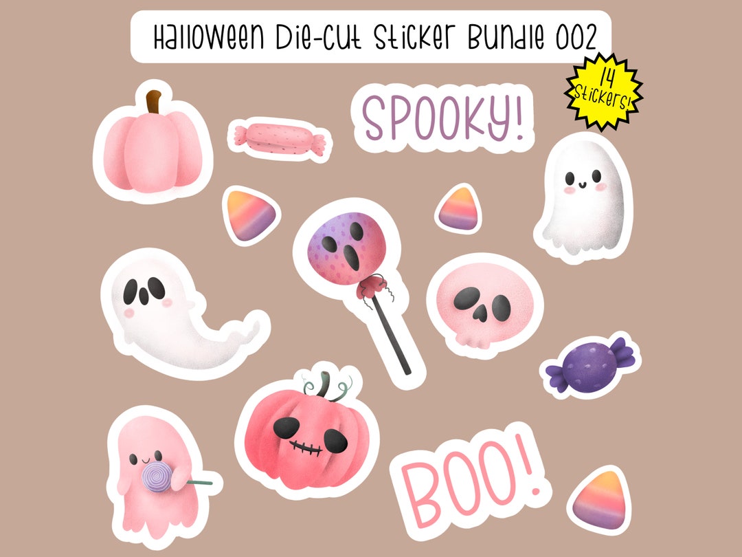 Halloween Diecut Sticker Bundle 2, Cute Pink Halloween Sticker Pack, 1