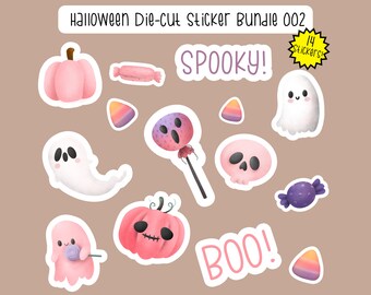Halloween Die-Cut Sticker Bundle #2, Cute Pink Halloween Sticker Pack, 1-2 inch Halloween Sticker Bundle, Cute Halloween Stickers
