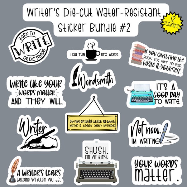 Writer's Die-Cut Sticker Bundle #2, Sticker Pack for Writers, Writing Lovers Sticker Bundle, Laptop Sticker Bundle