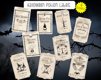 Vintage Halloween Potion Label Stickers: Apothecary Style