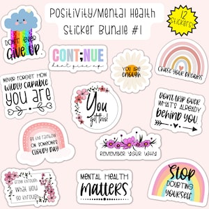 Positivity/Mental Health Water-Resistant, Die-Cut Vinyl Sticker Bundle, Positivity Stickers, Mental Health Stickers