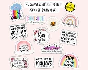 Positivity Stickers: Mental Health, Water-Resistant Vinyl Decals (12-Piece Bundle)