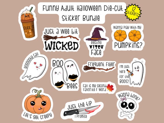 Funny Adult Halloween Die-cut Sticker Bundle, Fun Halloween