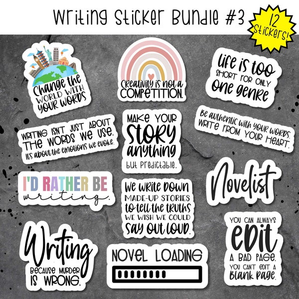 Writer's Die-Cut Sticker Bundle #3, Stickers for Writing Lovers, Laptop Stickers for Writers, Journal Stickers, Gifts for Writer