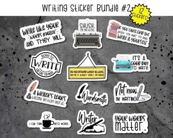 Writer's Die-Cut Sticker Bundle #2, Sticker Pack for Writers, Writing Lovers Sticker Bundle, Laptop Sticker Bundle