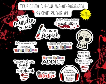 True Crime Die-Cut Water-Resistant Sticker Bundle #1, True Crime Lover Stickers, Laptop Stickers, Stickers for True Crime Addicts