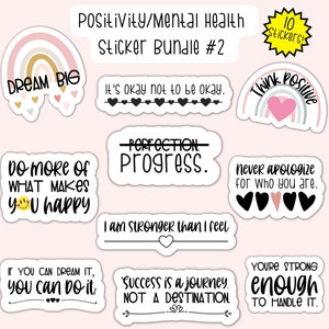 Pacote de Adesivos de Saúde Mental: Afirmações Positivas, Vinil Resistente à Água (10 Adesivos)