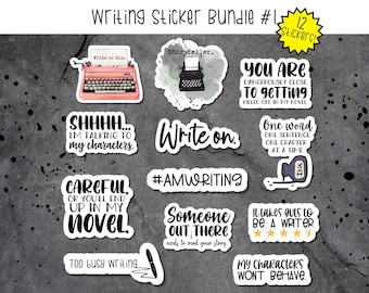 Writing Lovers Vinyl Die-Cut Sticker Bundle, 12 Stickers for Writers, Laptop Stickers, Journal Sticker Pack, Sticker Bundle