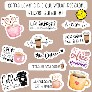 Coffee Lover's Sticker Bundle #4, Cute Coffee Sticker Pack, Coffee Addict Stickers, Coffee Stickers