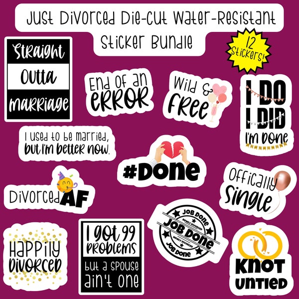 Just Divorced Die-Cut Water-Resistant Sticker Bundle, Divorce Sticker Pack, Knot Untied Stickers