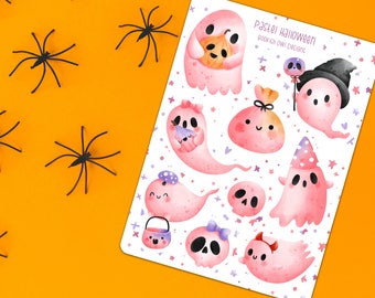 Halloween Pastel Ghost Sticker Sheet, Pink Pastel Halloween Stickers, Cute Halloween Ghosts Sticker Sheet