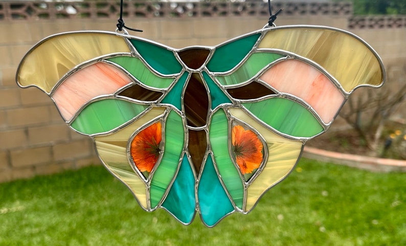 Stained Glass Butterfly with Pressed & Dried Flowers zdjęcie 2