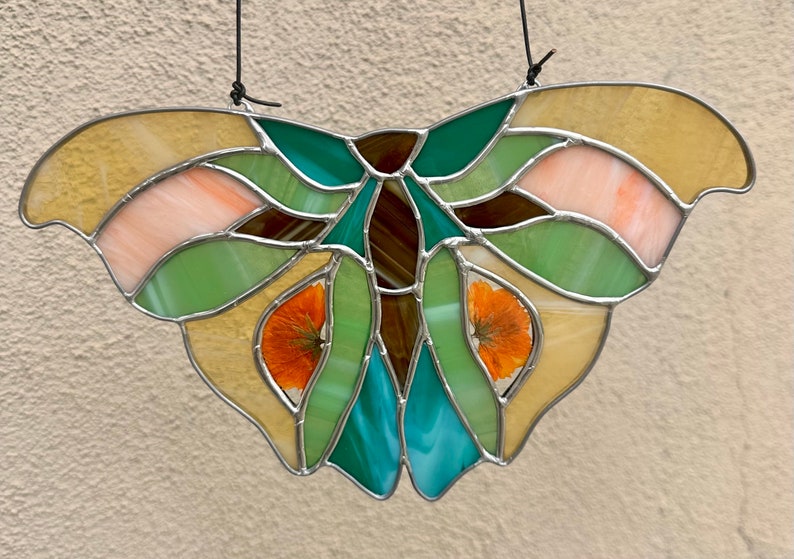 Stained Glass Butterfly with Pressed & Dried Flowers zdjęcie 4