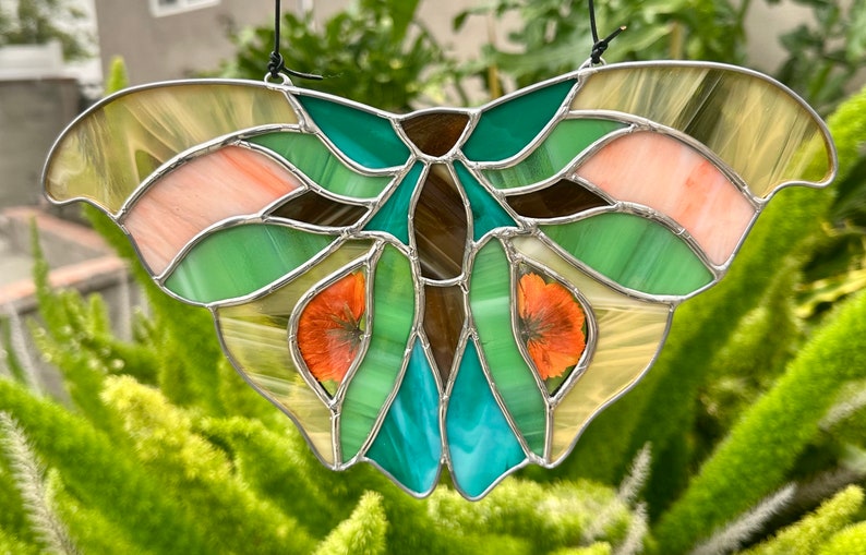 Stained Glass Butterfly with Pressed & Dried Flowers zdjęcie 7