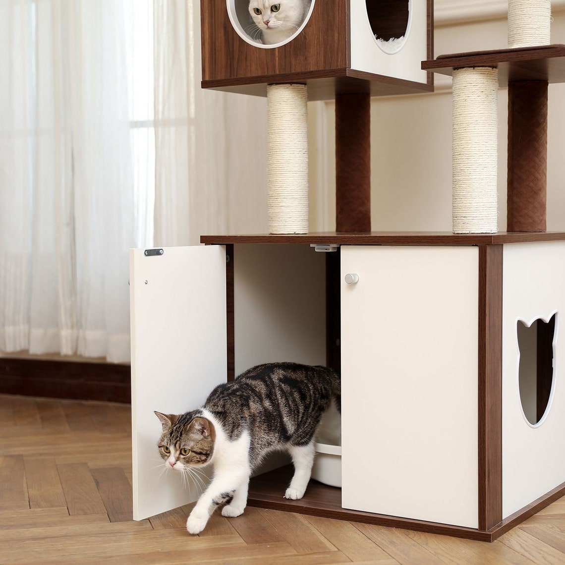 Cat Tree Tower With Litter Box Enclosure Cat Litter Box Etsy