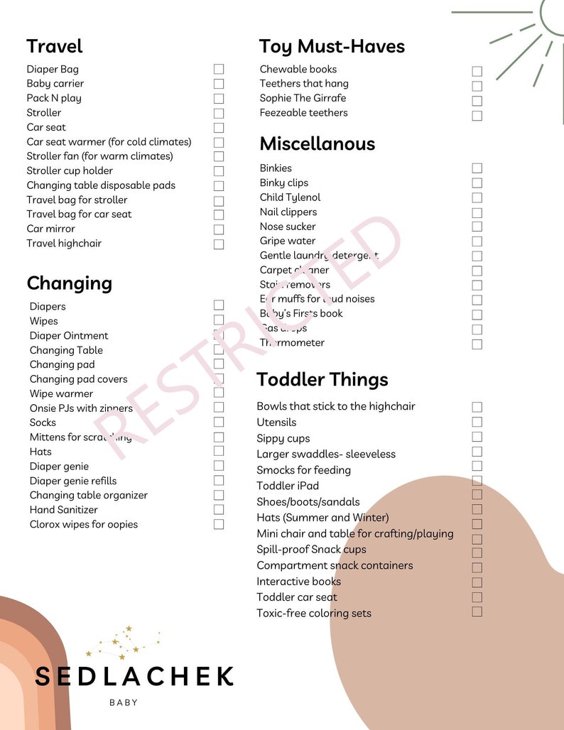 Ultimate Baby Shower Checklist Instant Download Etsy